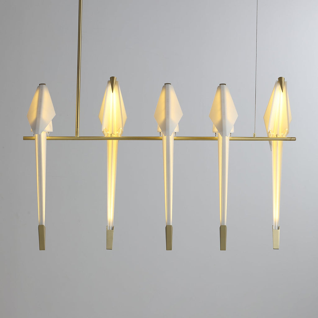 Paper Crane LED Chandelier, Acrylic Birds, Gold Frame, 3000K
