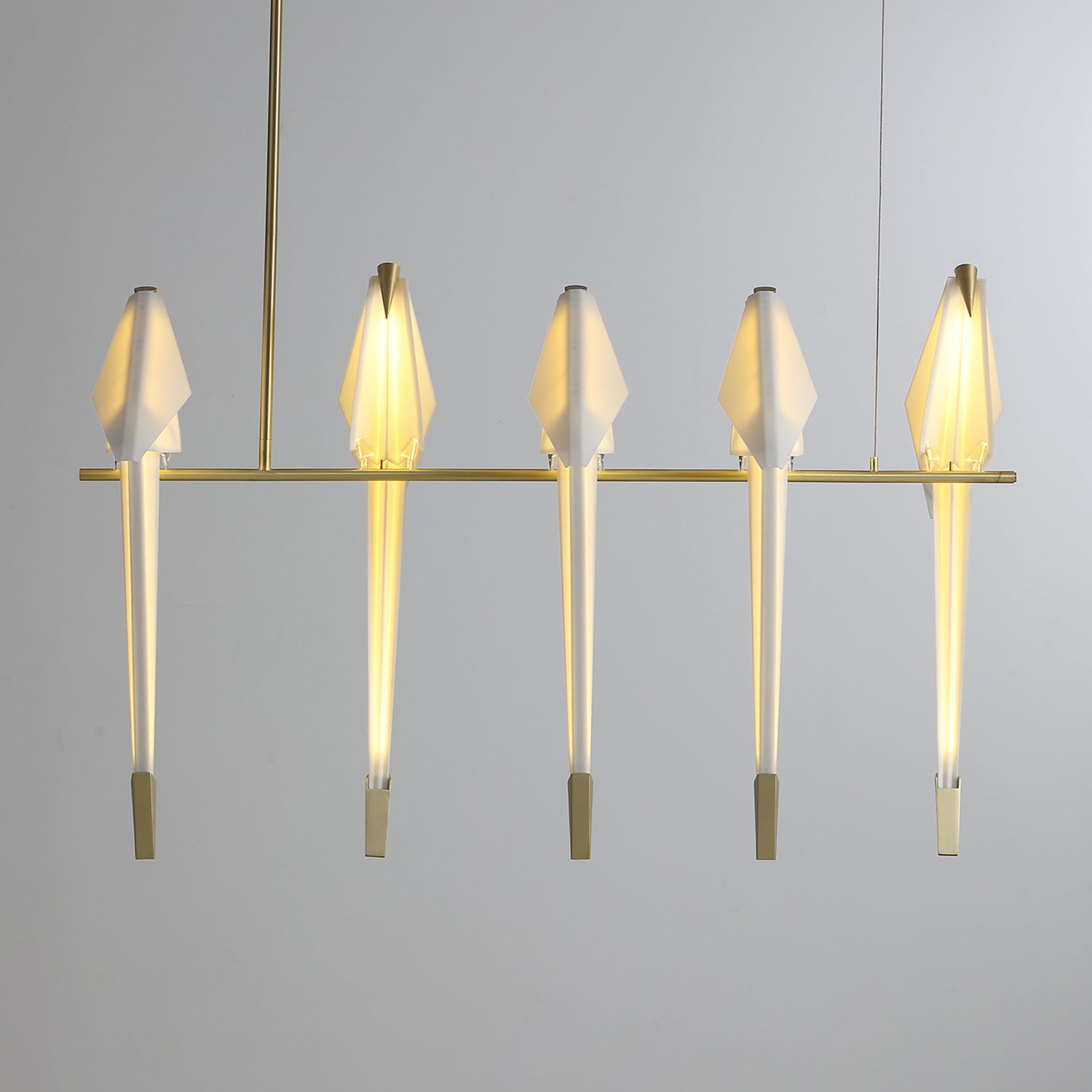 Paper Crane LED Chandelier, Acrylic Birds, Gold Frame, 3000K