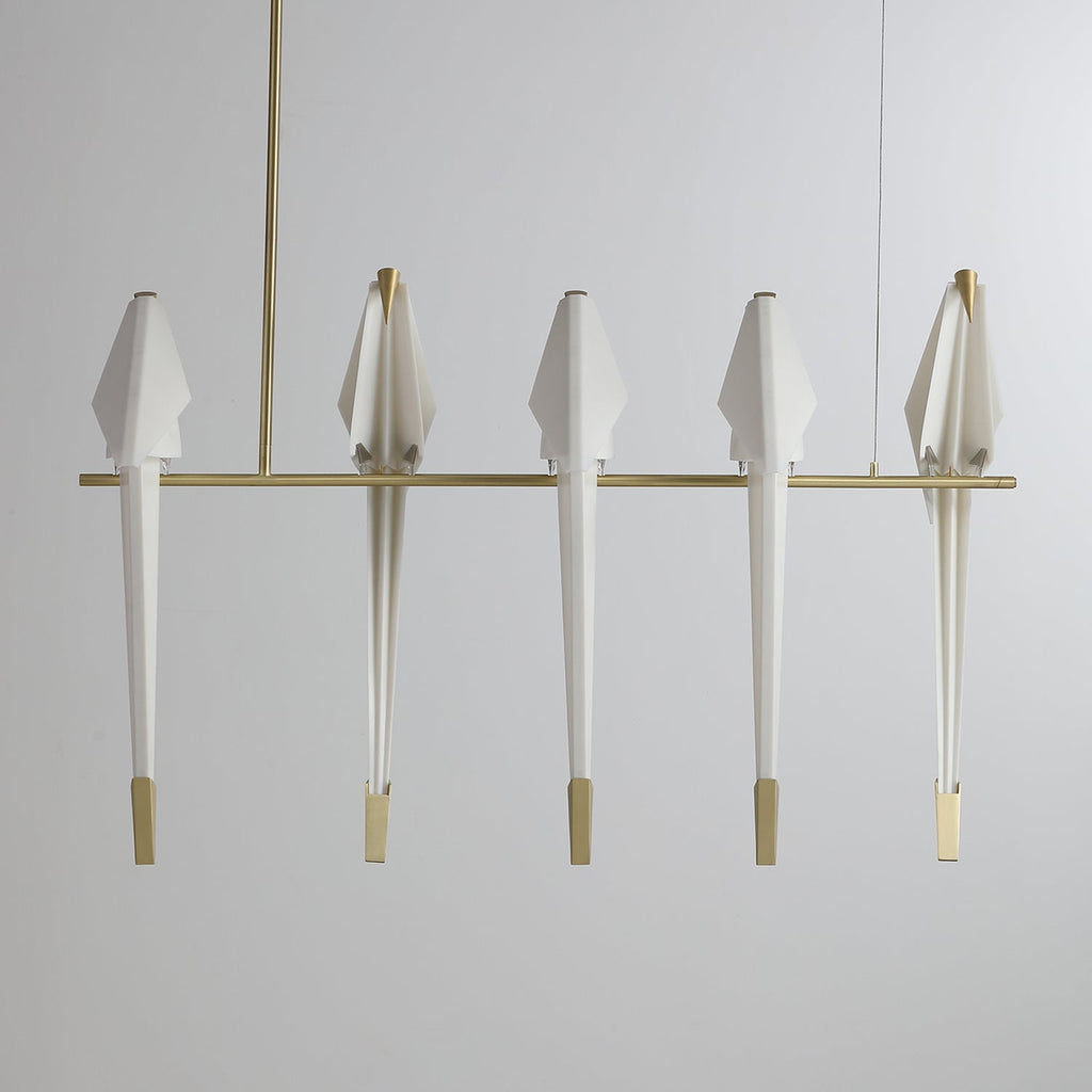 Paper Crane LED Chandelier, Acrylic Birds, Gold Frame, 3000K
