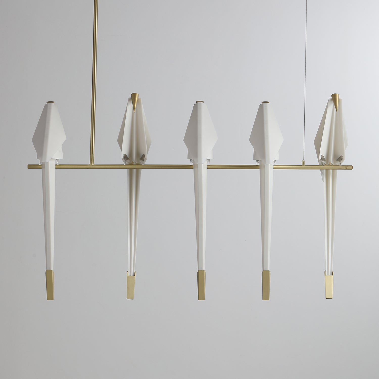 Paper Crane LED Chandelier, Acrylic Birds, Gold Frame, 3000K
