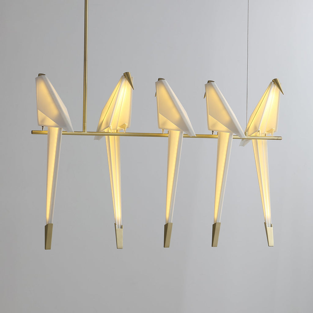 Paper Crane LED Chandelier, Acrylic Birds, Gold Frame, 3000K