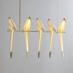 Paper Crane LED Chandelier, Acrylic Birds, Gold Frame, 3000K