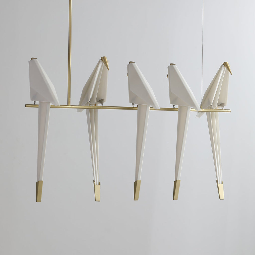 Paper Crane LED Chandelier, Acrylic Birds, Gold Frame, 3000K
