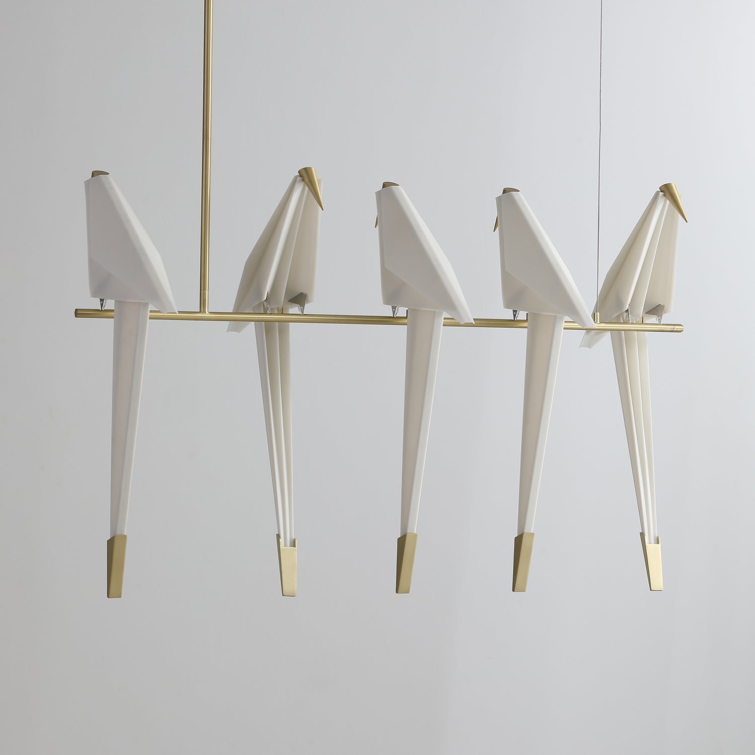 Paper Crane LED Chandelier, Acrylic Birds, Gold Frame, 3000K
