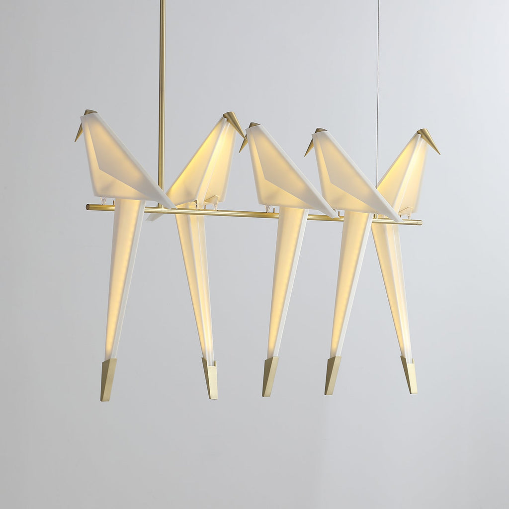Paper Crane LED Chandelier, Acrylic Birds, Gold Frame, 3000K