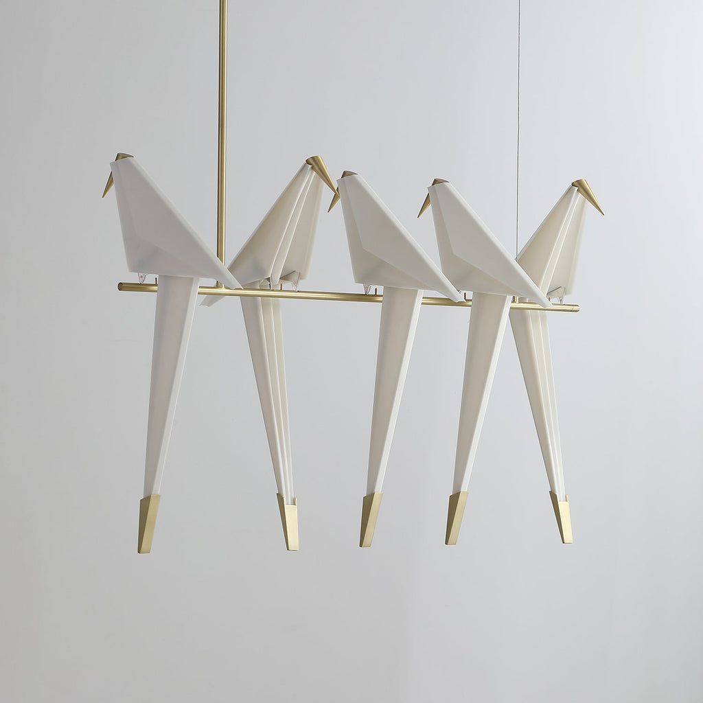 Paper Crane LED Chandelier, Acrylic Birds, Gold Frame, 3000K