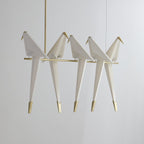 Paper Crane LED Chandelier, Acrylic Birds, Gold Frame, 3000K