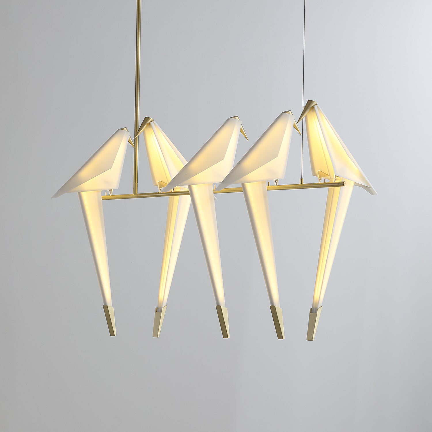 Paper Crane LED Chandelier, Acrylic Birds, Gold Frame, 3000K