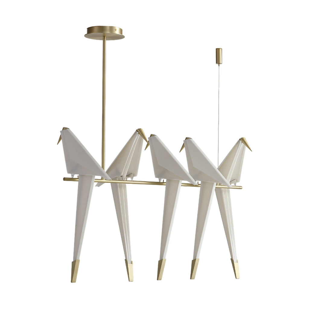 Paper Crane LED Chandelier, Acrylic Birds, Gold Frame, 3000K
