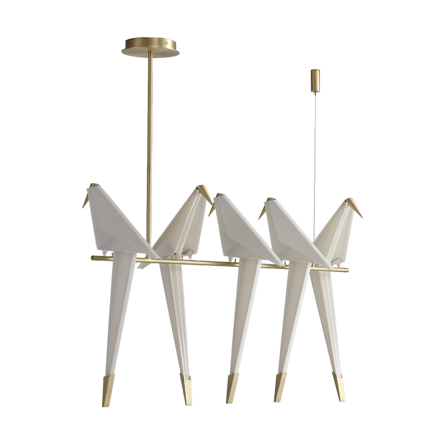 Paper Crane LED Chandelier, Acrylic Birds, Gold Frame, 3000K