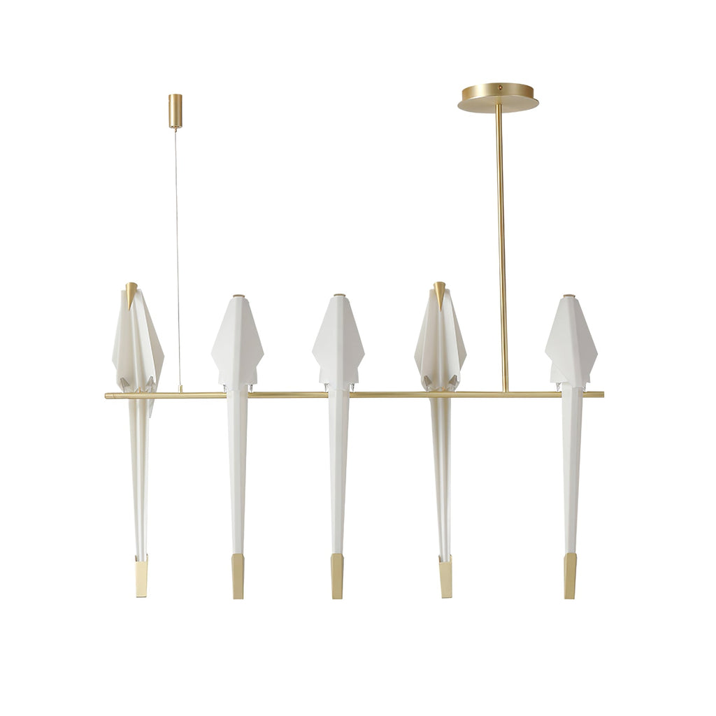 Bird chandelier with perched acrylic birds and warm 3000K light