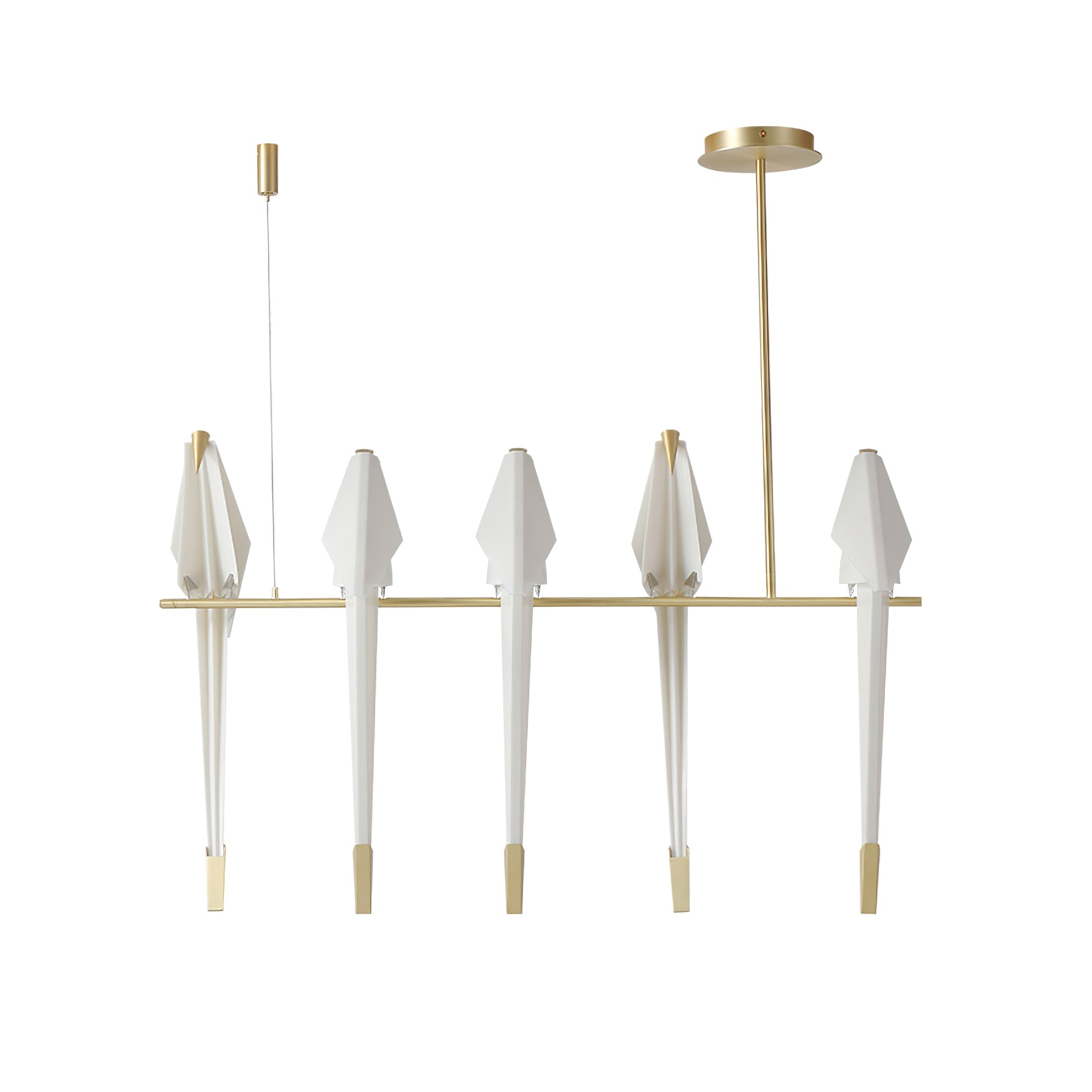Bird chandelier with perched acrylic birds and warm 3000K light