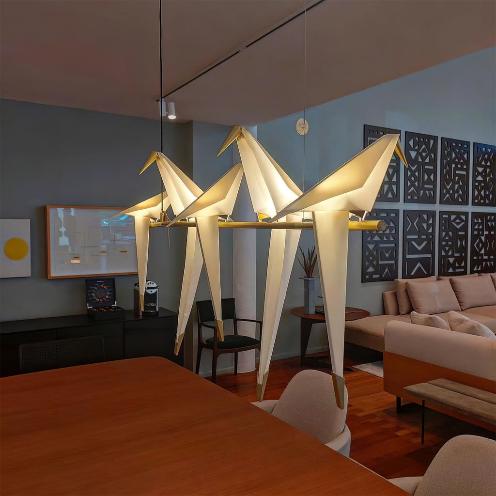 Bird chandelier styled as a sculptural ceiling centrepiece