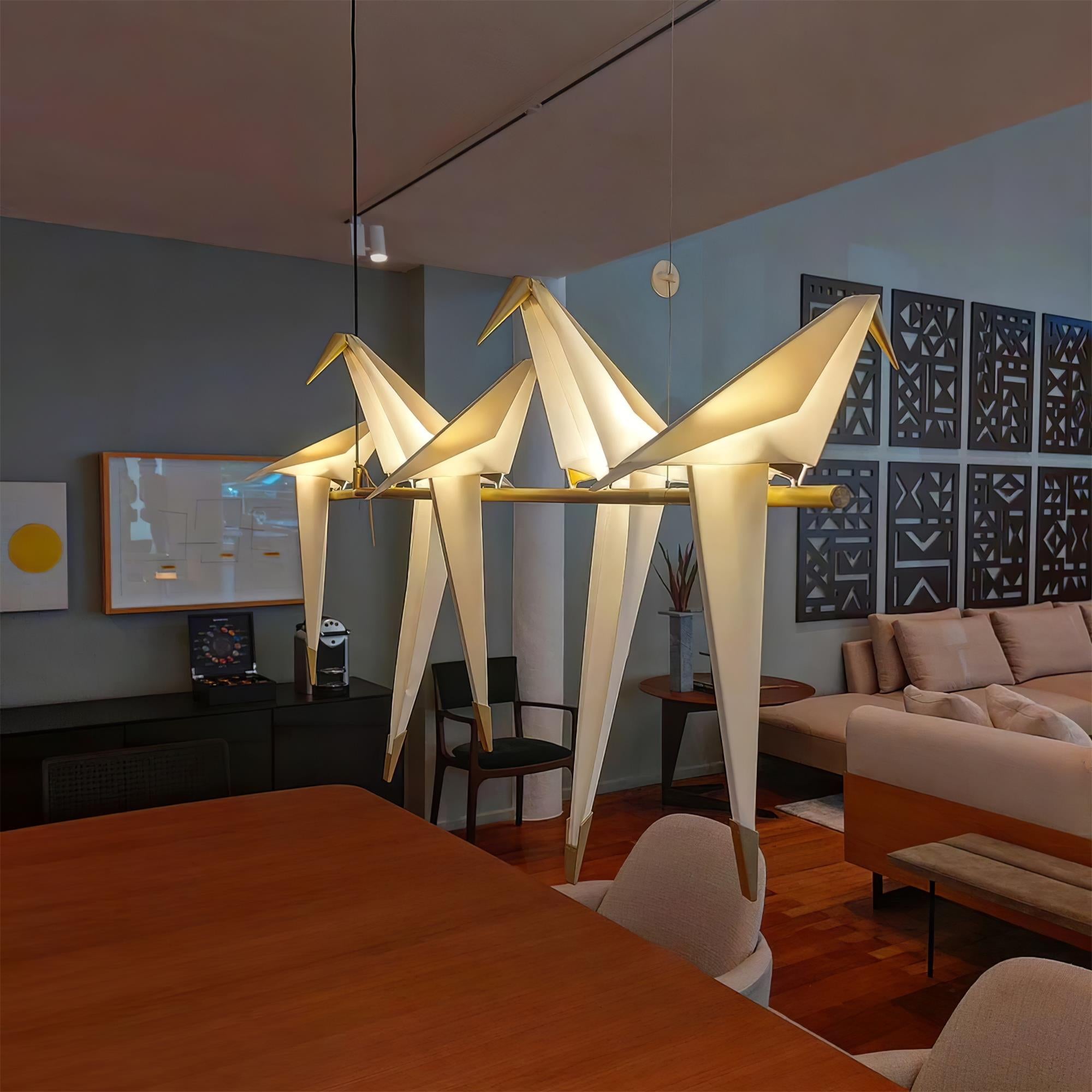 Bird chandelier styled as a sculptural ceiling centrepiece