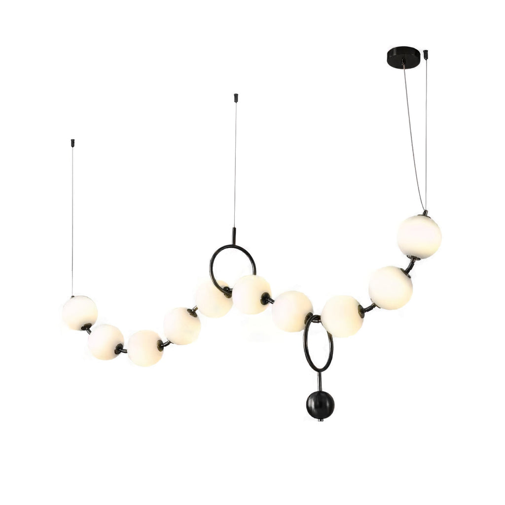 String of hand-blown glass globes on the necklace pendant light