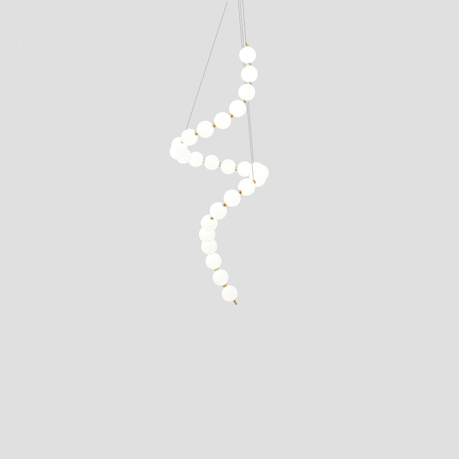 Acrylic pearl chandelier detail of clustered glowing white orbs