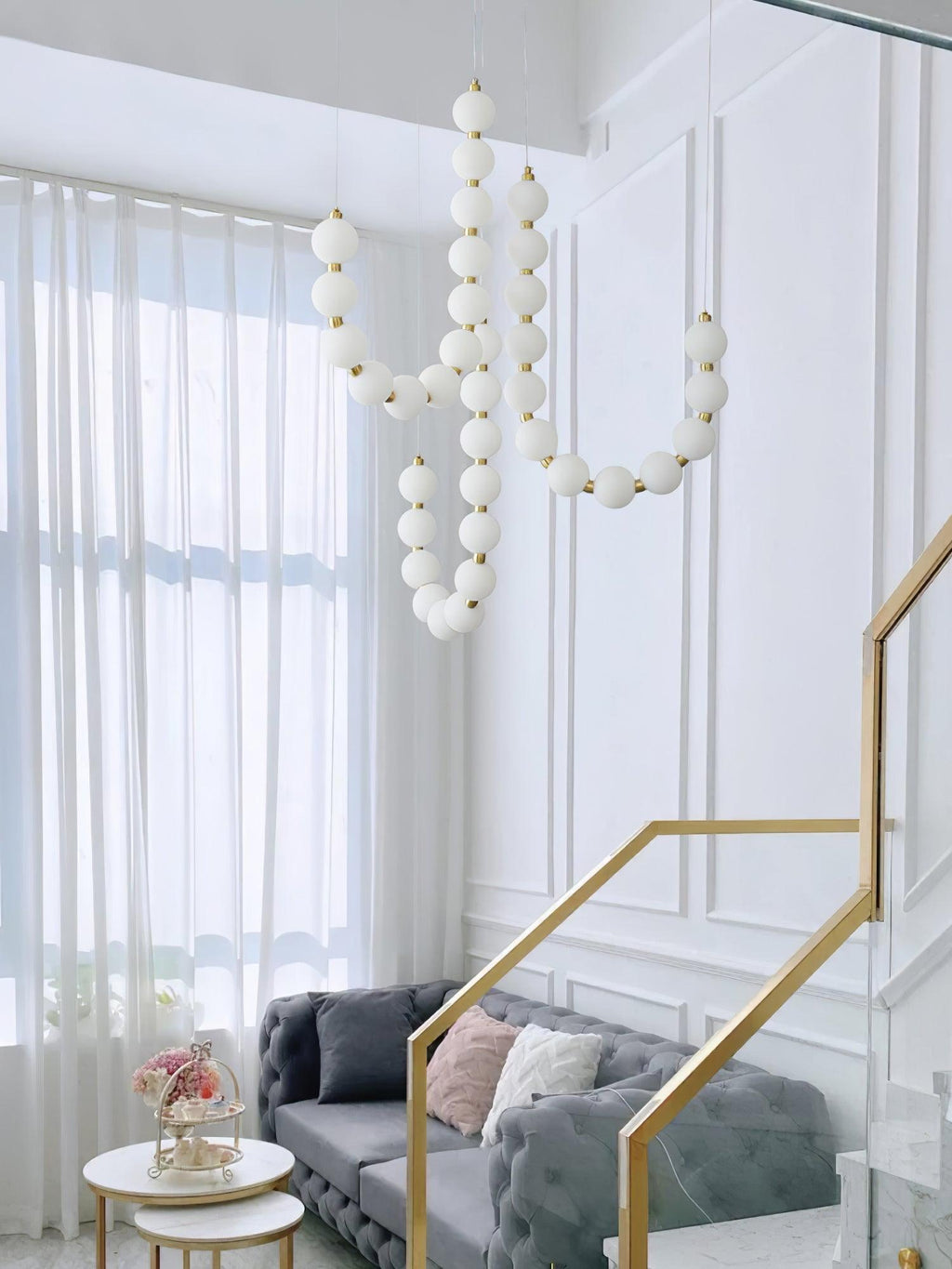 Lysekrone, akryl perle kugler, messing eller krom, integreret LED