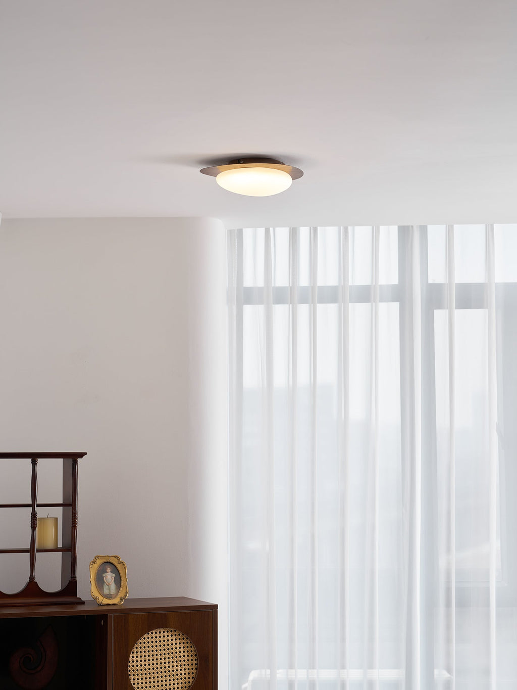 Loftlampe, Pebble valnøddetræsfiner, slank indbygget montering, integreret LED
