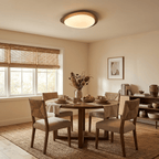 Walnut grain ceiling light with soft warm glow