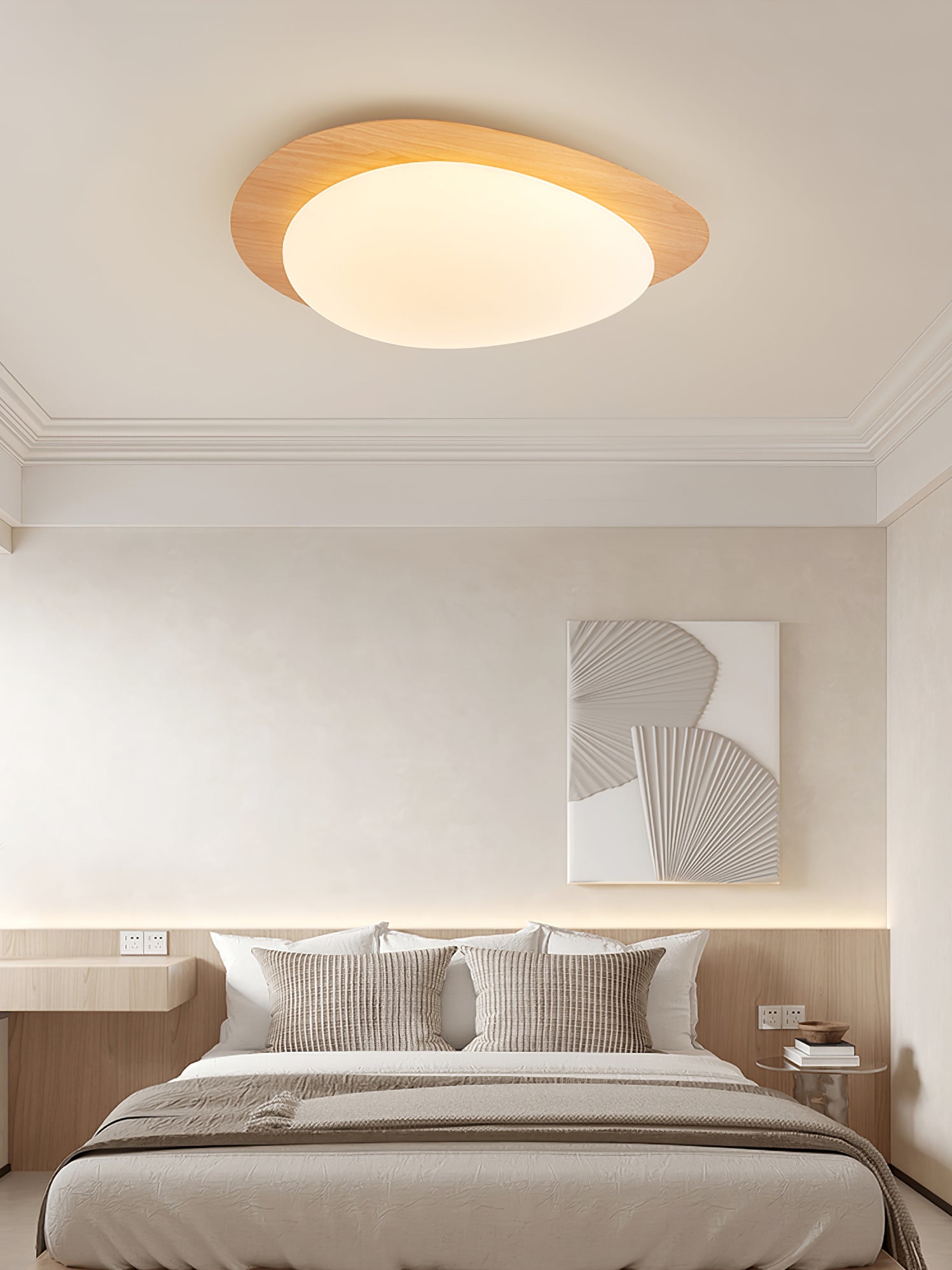 Walnut grain pebble ceiling light lit warmly
