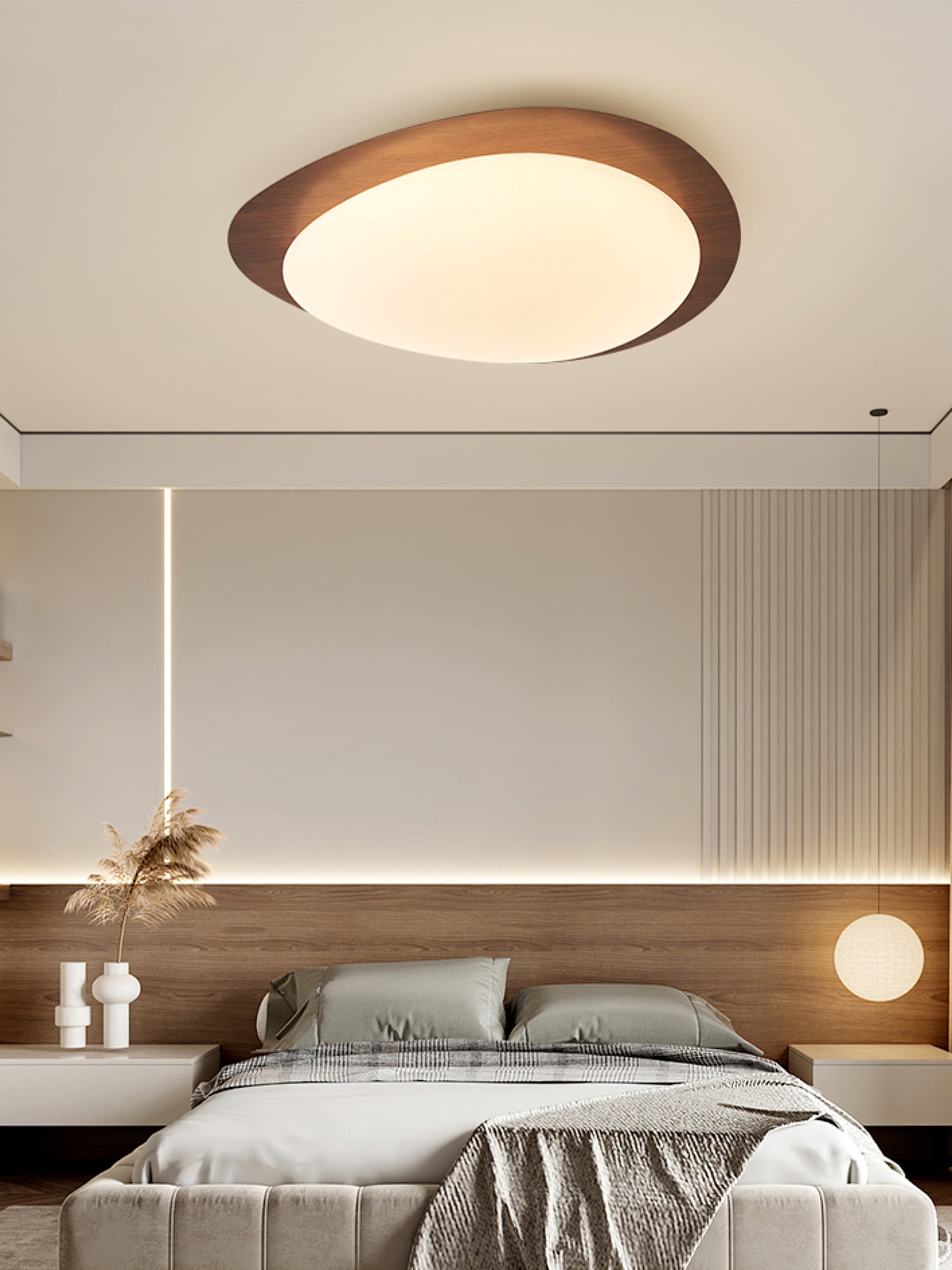Rounded pebble ceiling light in a cosy setting