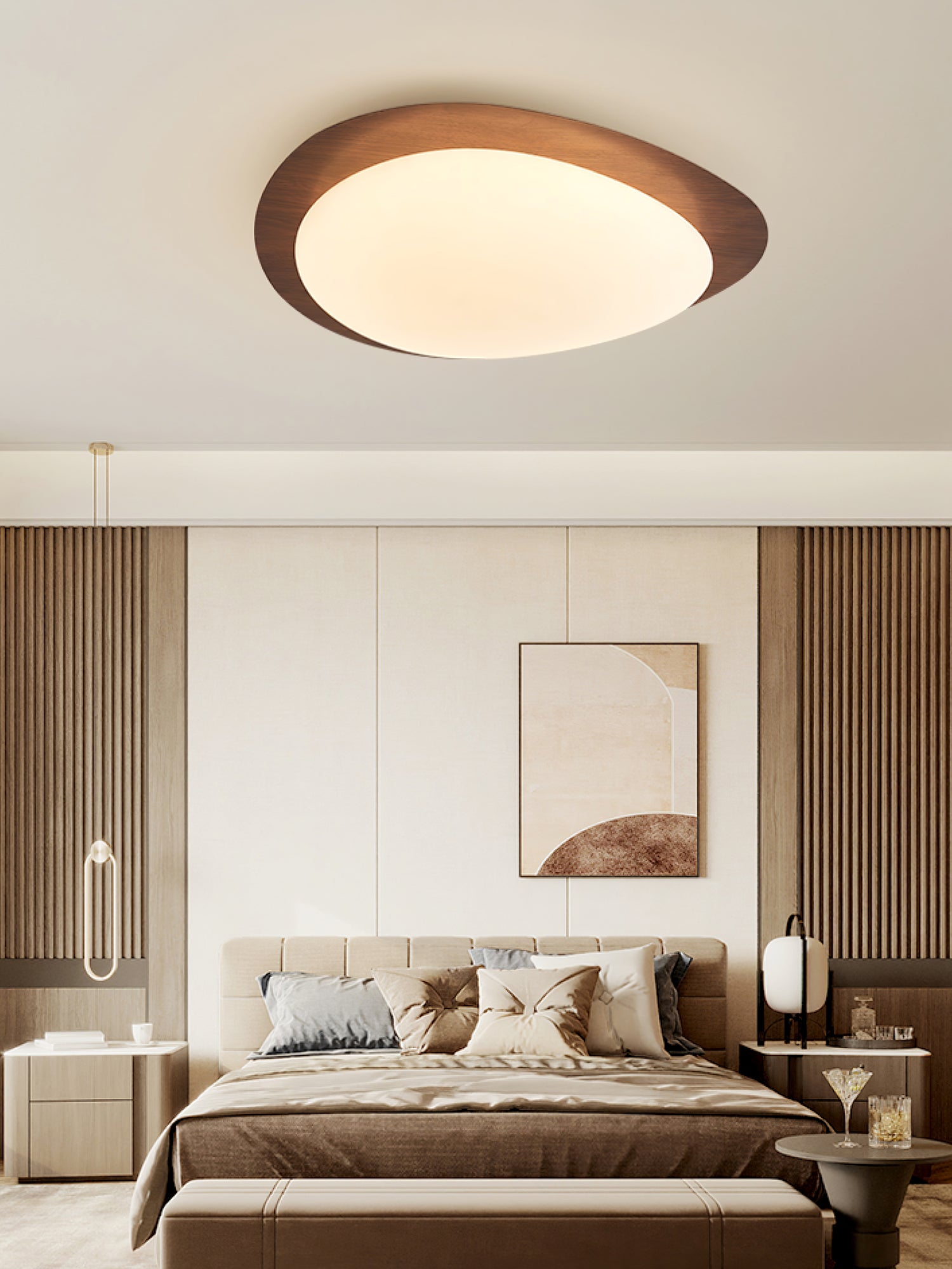 Pebble ceiling light with organic shape and warm glow