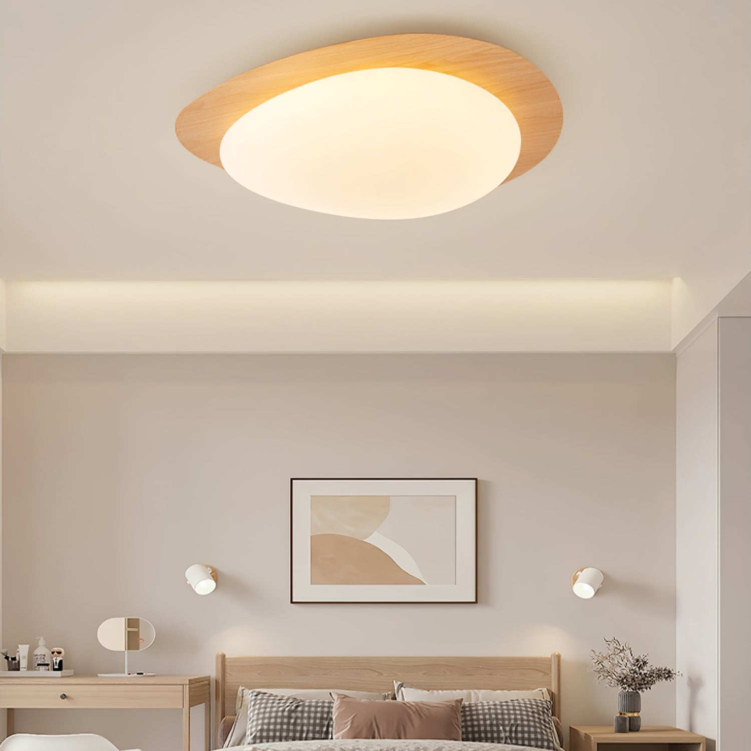 Muto Pebble Ceiling Light, Walnut Wood-Tone Finish, Integrated LED