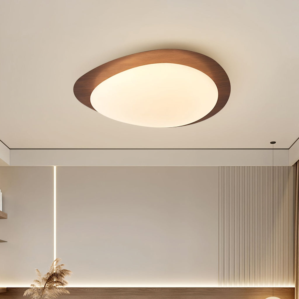 Muto Pebble Ceiling Light, Walnut Wood-Tone Finish, Integrated LED