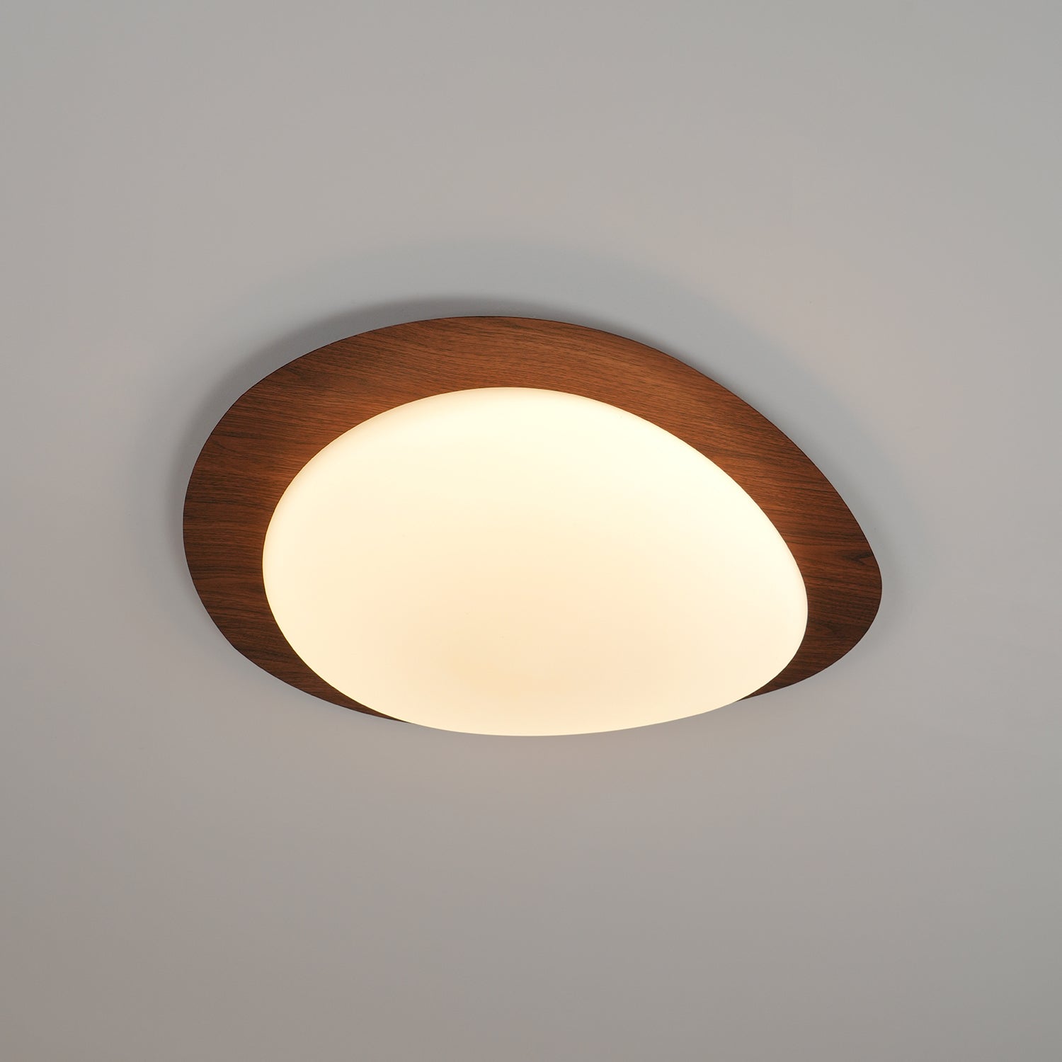 Muto Pebble Ceiling Light, Walnut Wood-Tone Finish, Integrated LED