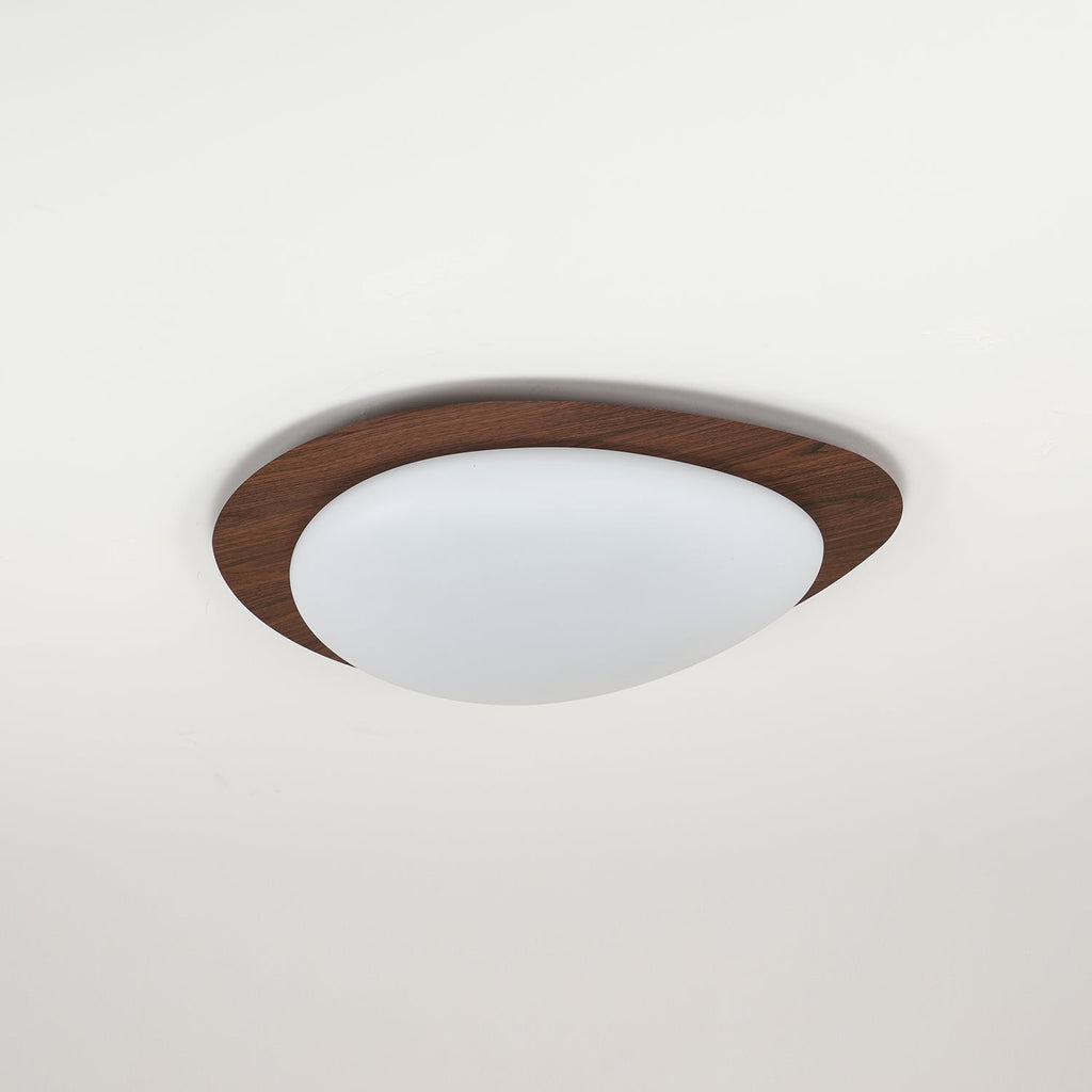 Walnut grain pebble ceiling light mounted to ceiling