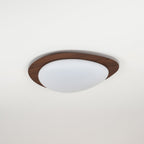 Walnut grain pebble ceiling light mounted to ceiling