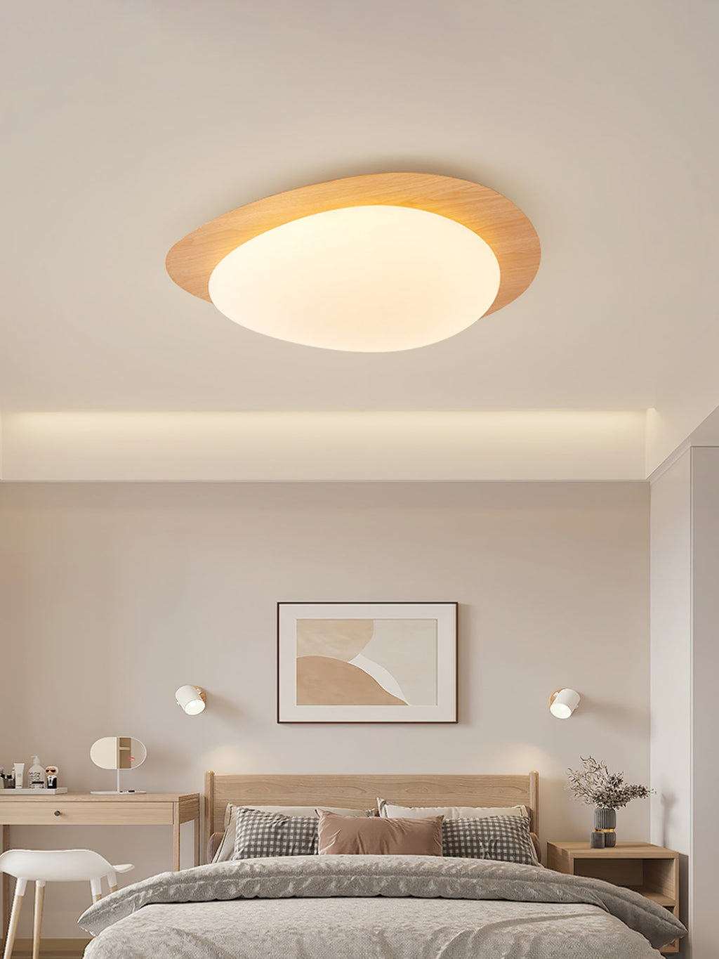 Loftlampe, Pebble valnøddetræsfiner, slank indbygget montering, integreret LED