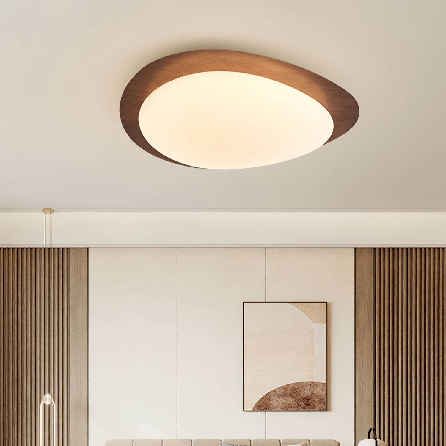 Muto Pebble Ceiling Light, Walnut Wood-Tone Finish, Integrated LED
