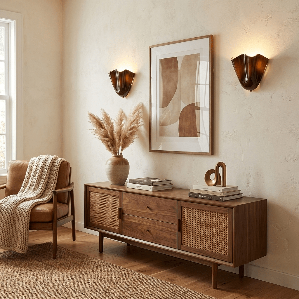Petalia wall sconce mounted in a serene minimalist room