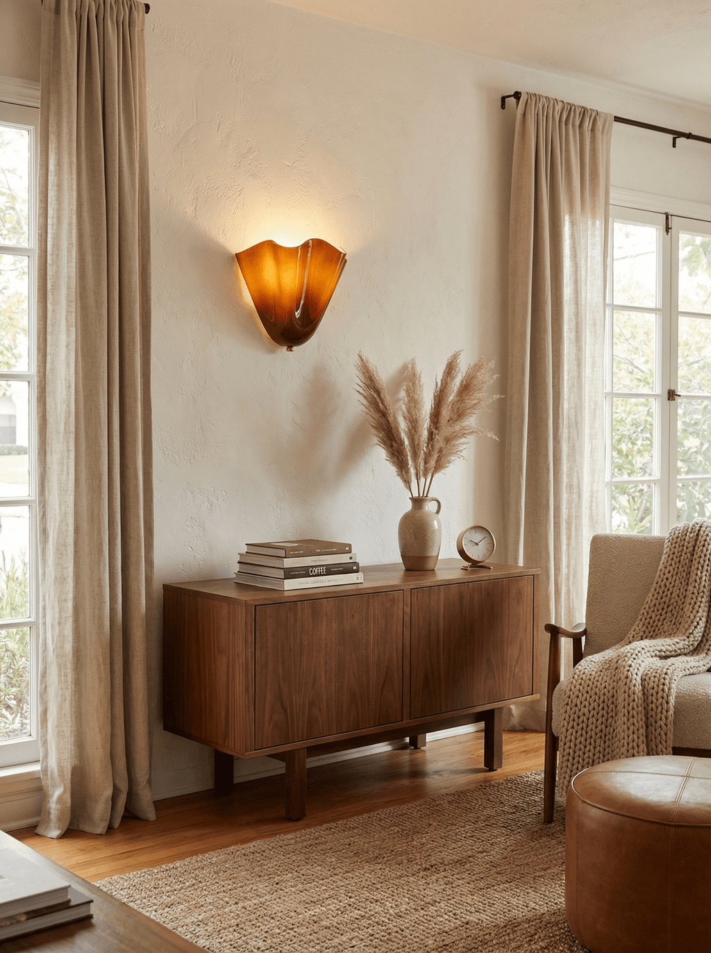 Petalia wall sconce angled view highlighting the curved glass form