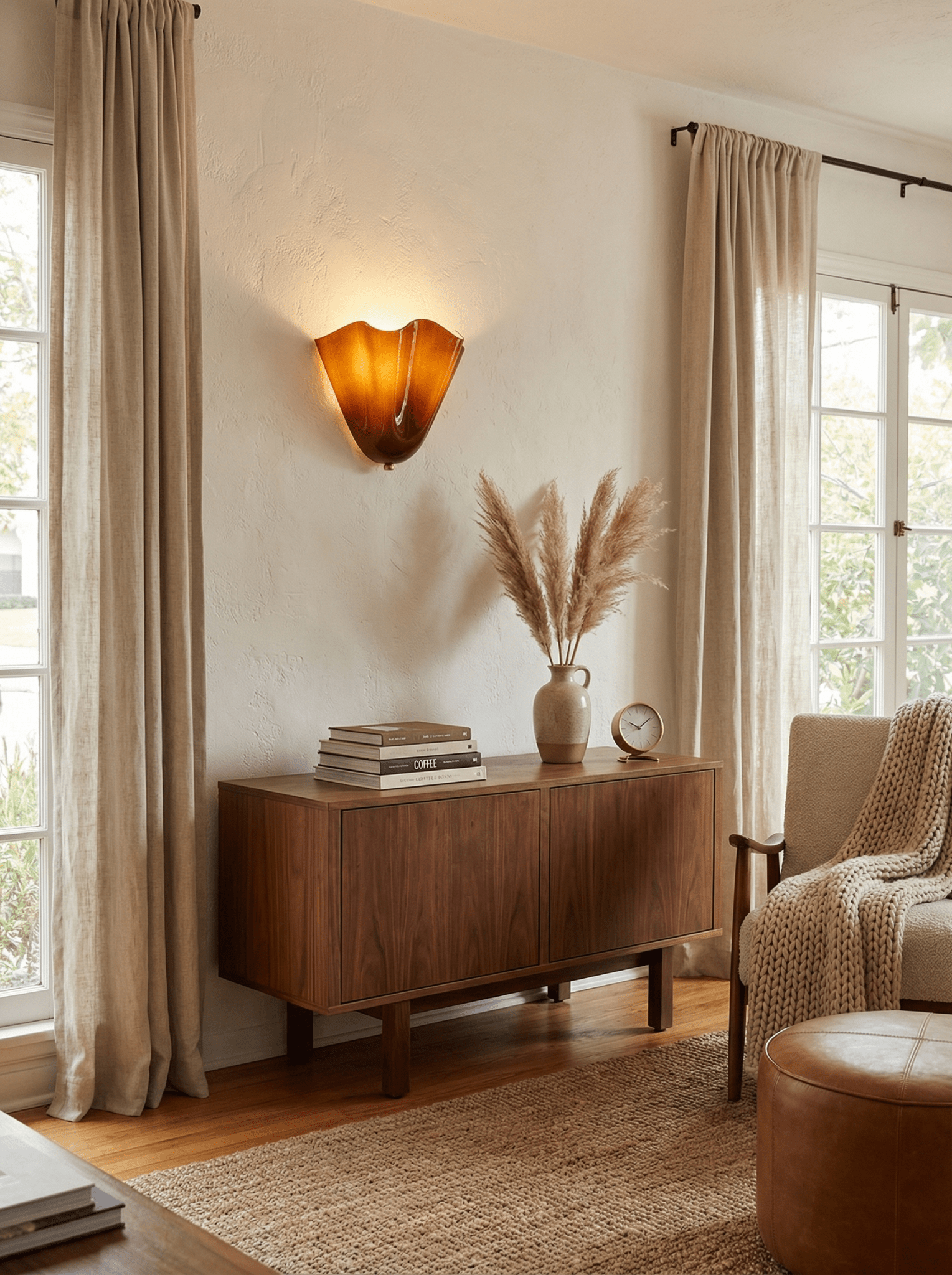 Petalia wall sconce angled view highlighting the curved glass form