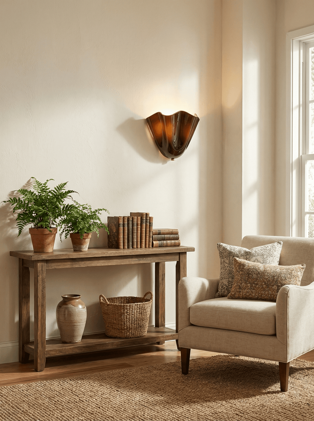 Petalia wall sconce casting a soft glow in a bedroom setting