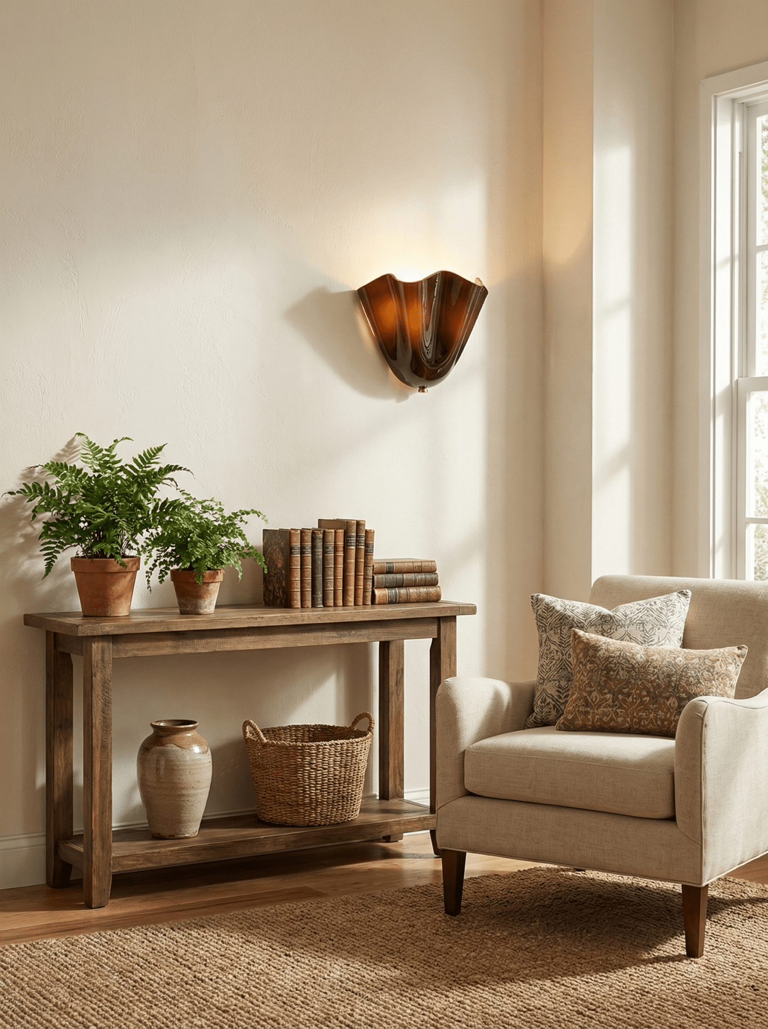 Petalia wall sconce casting a soft glow in a bedroom setting