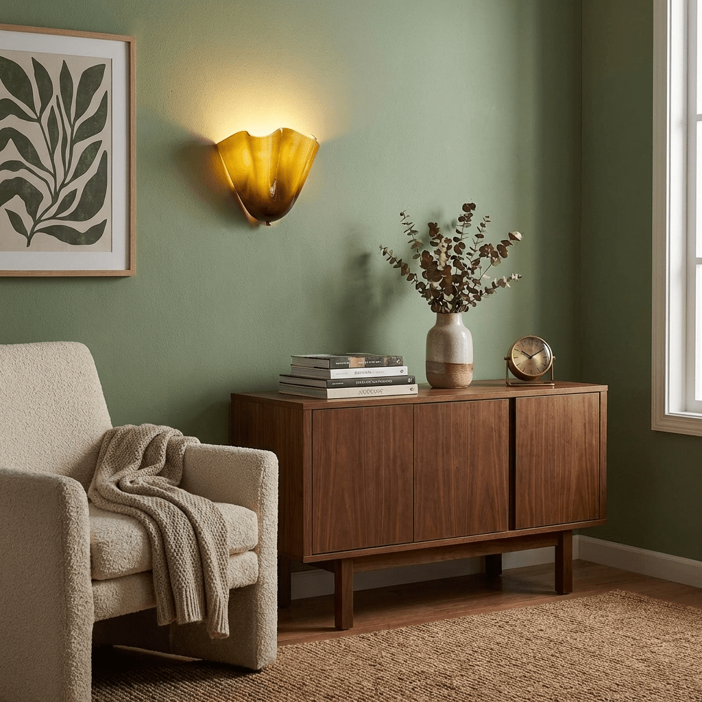 Petalia wall sconce sculptural curve seen from a front angle