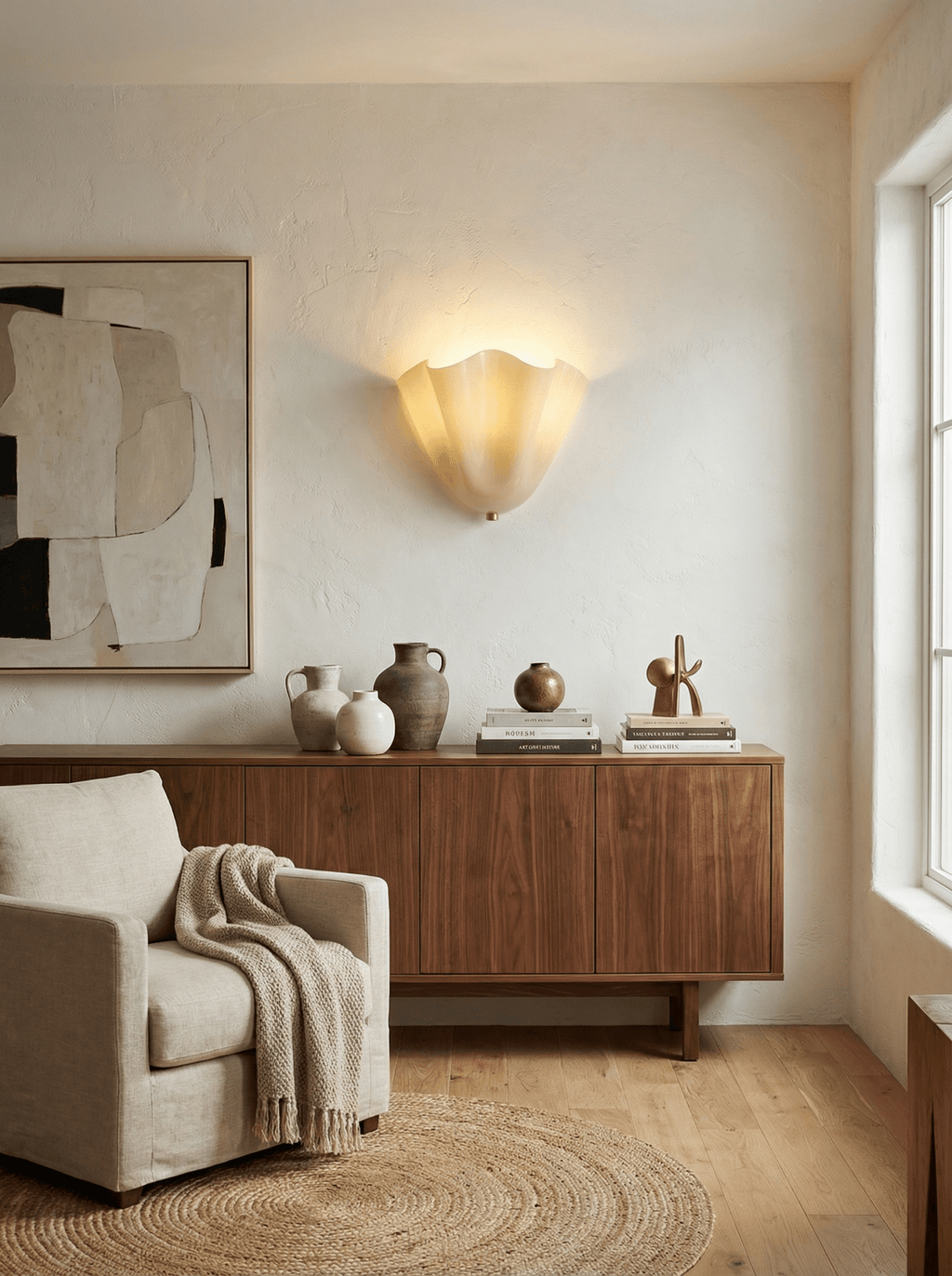 Petalia wall sconce petal silhouette lit with a warm tone