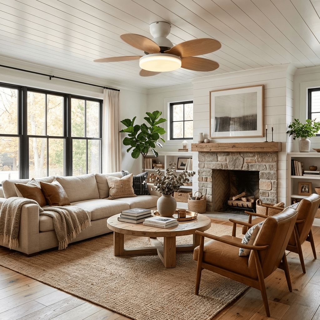 Petal-shaped ceiling fan light with white shade studio image