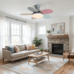 Petal-shaped wooden ceiling fan with warm integrated light