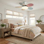 Six-blade ceiling fan light viewed from a low angle