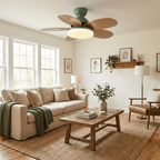 Petal-inspired ceiling fan with white acrylic shade detail