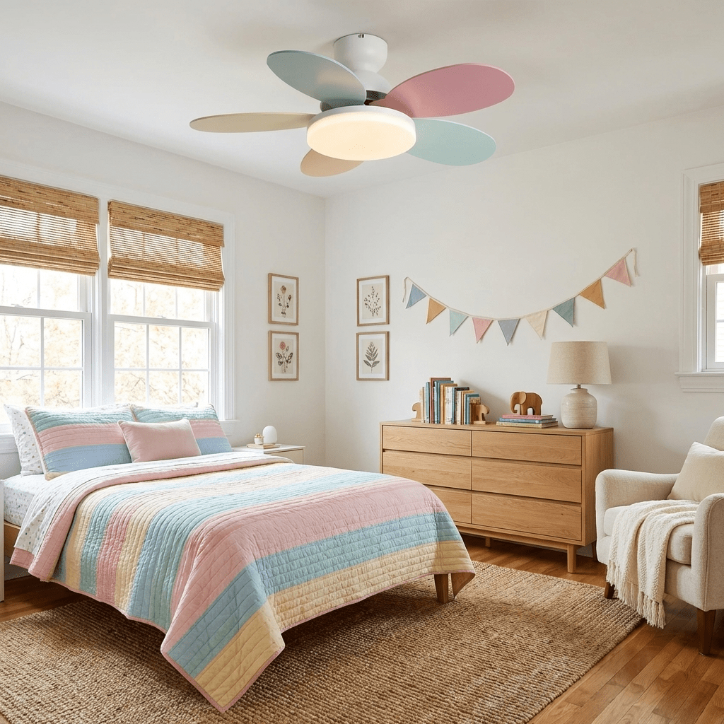 Wood grain ceiling fan light shown on a neutral background