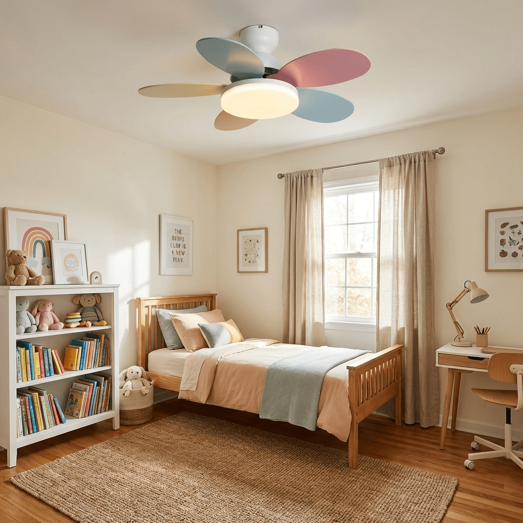 Wood grain ceiling fan light on a plain backdrop