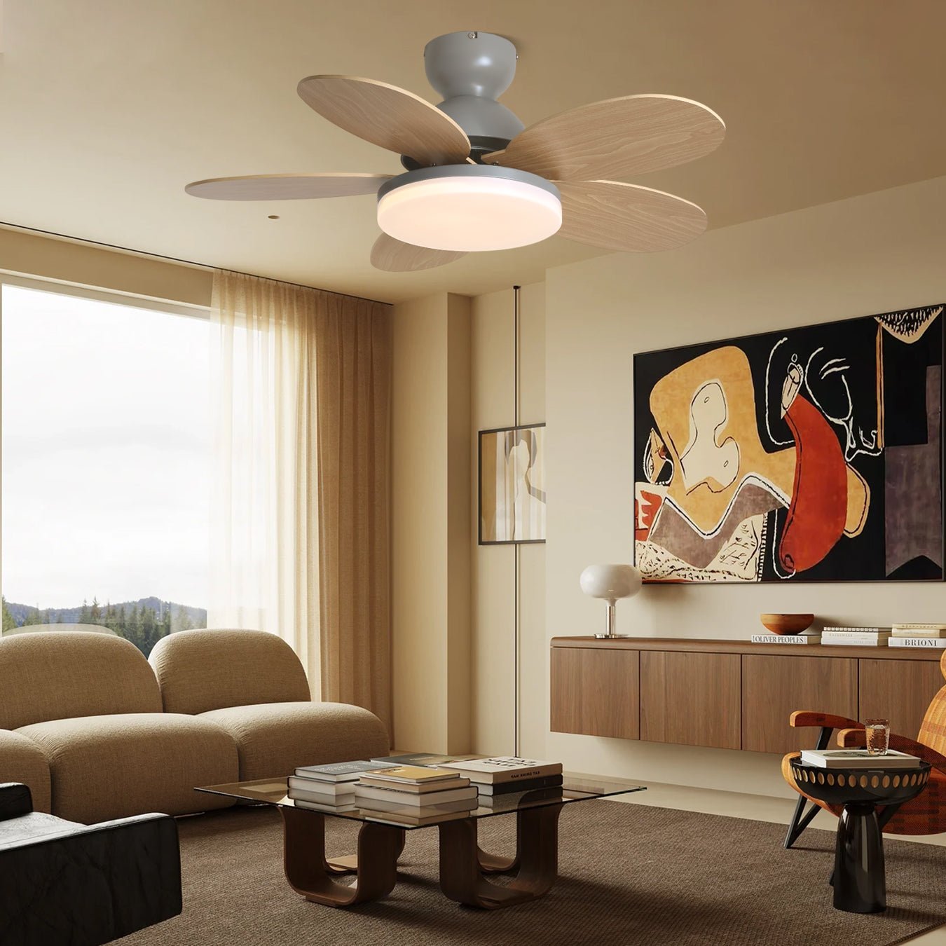 Liora Kids' Wood-Blade Ceiling Fan With Integrated LED, Multicolor