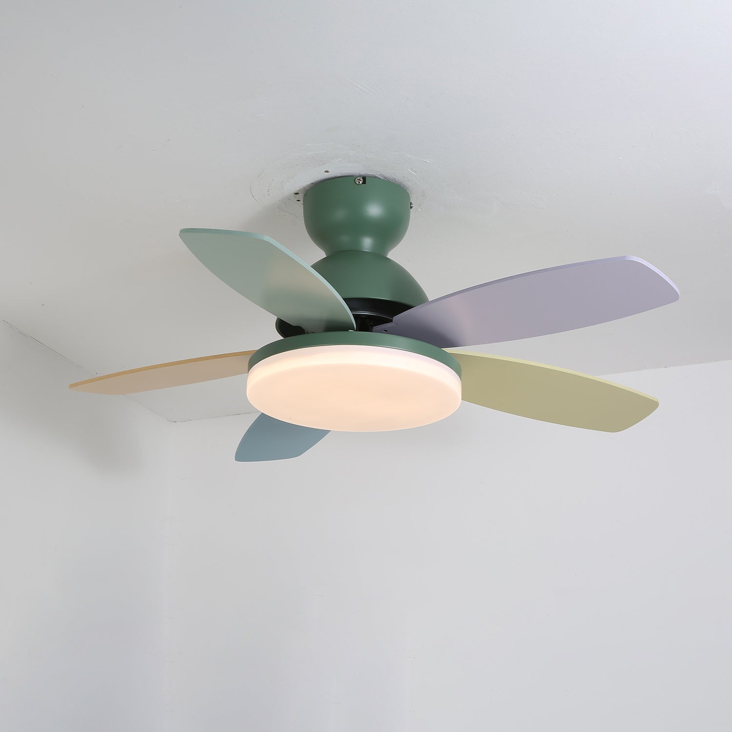 Six-blade ceiling fan light shown against a neutral interior