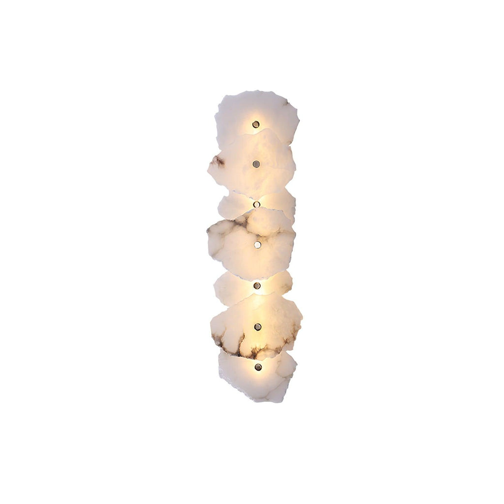 Seven-head alabaster wall lamp stacked into a tall column, front view on a plain white backdrop.