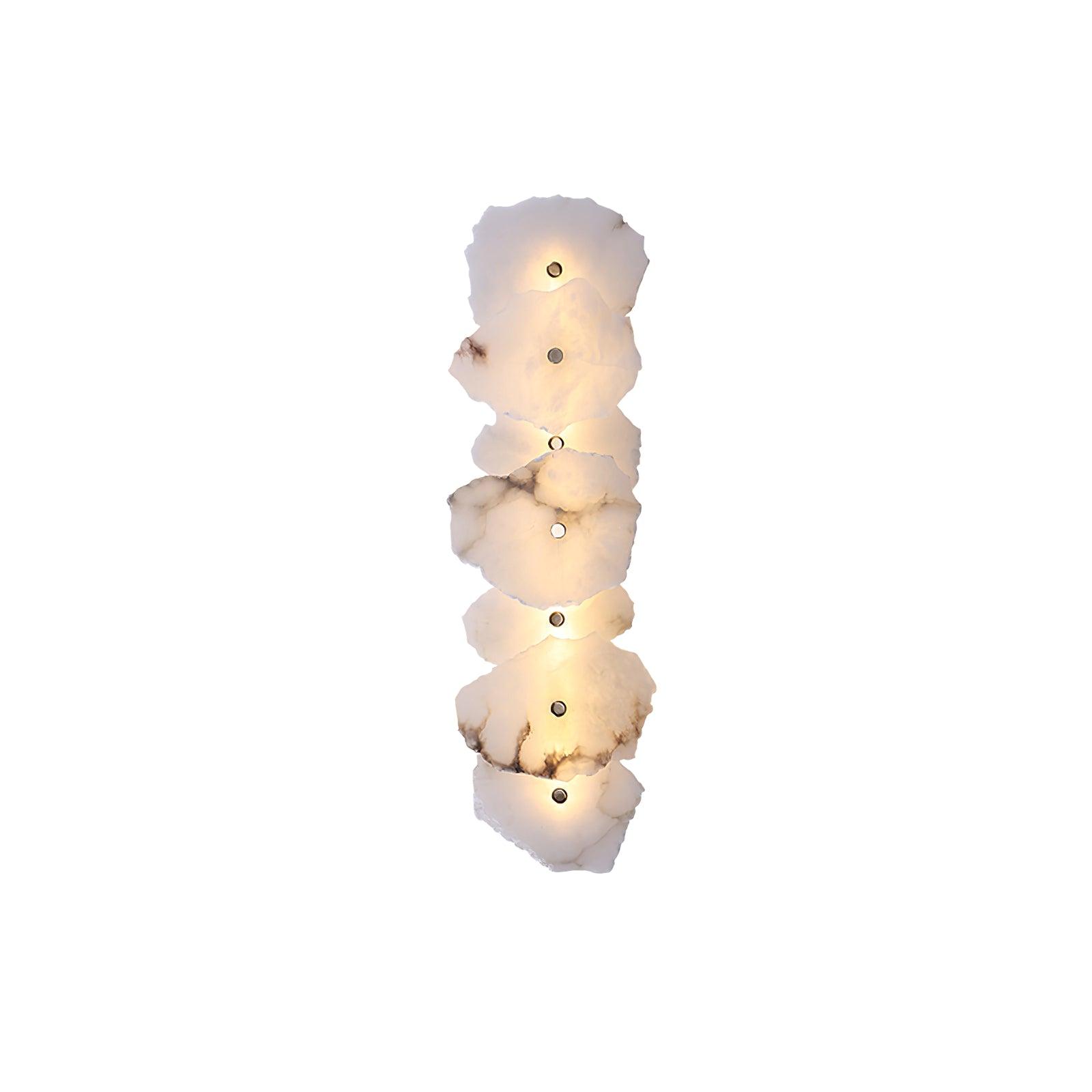 Seven-head alabaster wall lamp stacked into a tall column, front view on a plain white backdrop.